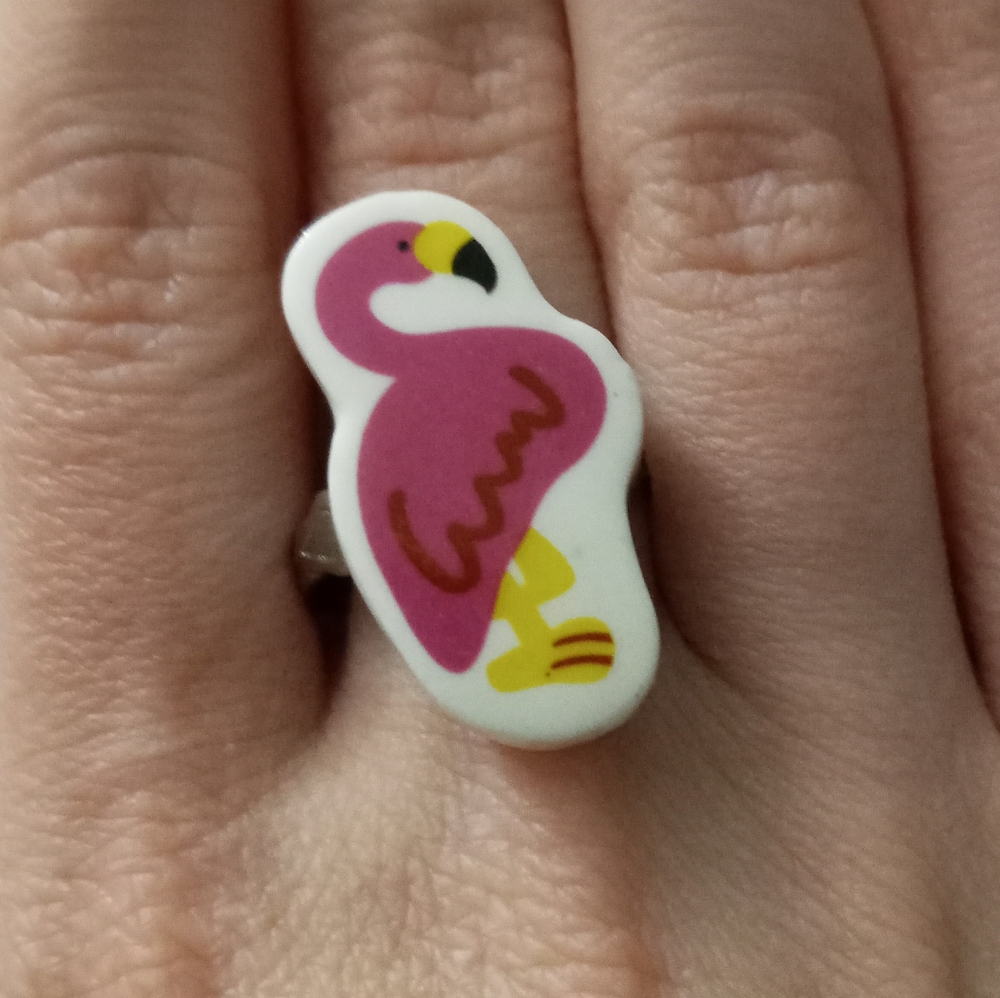 Hand crafted New pink flamingo statement ring